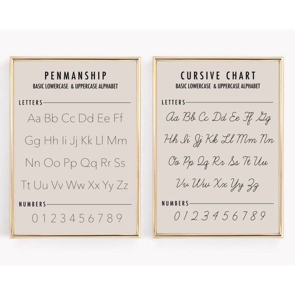 Alphabet and Cursive Writing Chart Homeschool Decor, Set 2, Poster Only