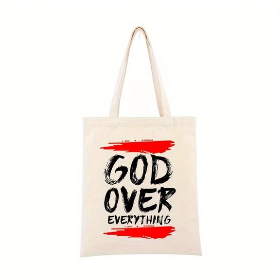 Alphabet printed canvas shopping bag, portable shoulder bag, fashionable large capacity daily life handbag