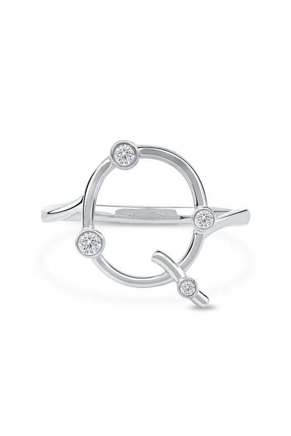 Alphabetic Letter "Q" Bezel Set Diamond Ring 1.8 Ct Diamond 14K White Gold Over