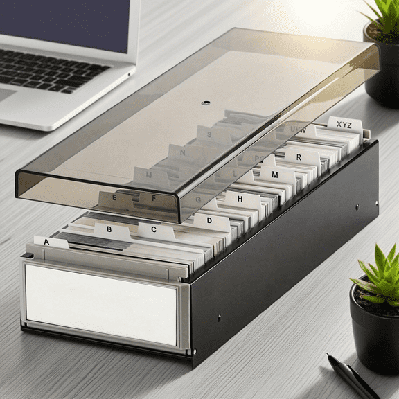 Alphabetical Index Card File Box with Transparent Lid for Office Organization