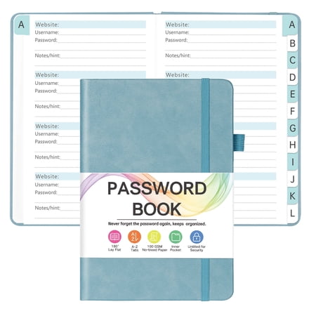 Alphabetical Tabs Password Book with Color Pages, Organized Password Notebook for Website Logins, Home and Work Gifts, 5.3" X 7.7" Blue
