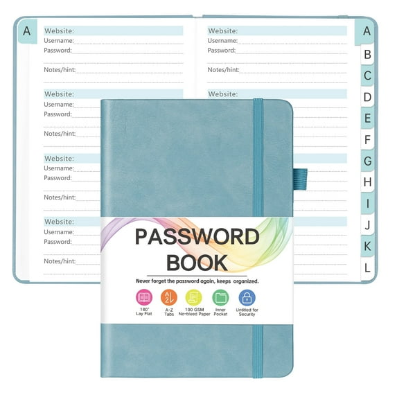 Alphabetical Tabs Password Book with Color Pages, Organized Password Notebook for Website Logins, Home and Work Gifts, 5.3" X 7.7" Blue