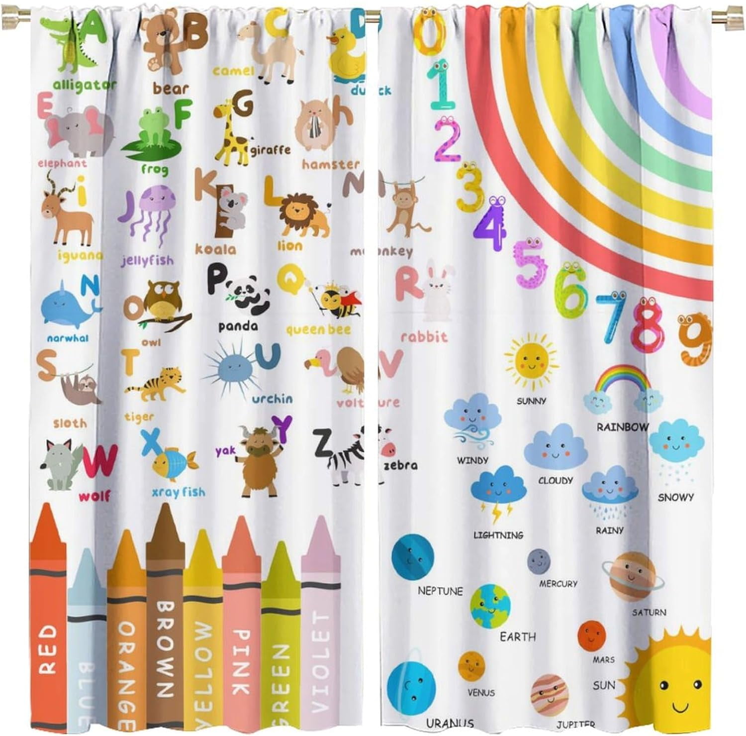 Alphabets Abc Blackout Curtains For Kids,Education Learning Rainbow