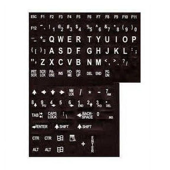 Alphanumeric Keyboard Labels for Lexan, White on Black, 1 Count, 1 Pack