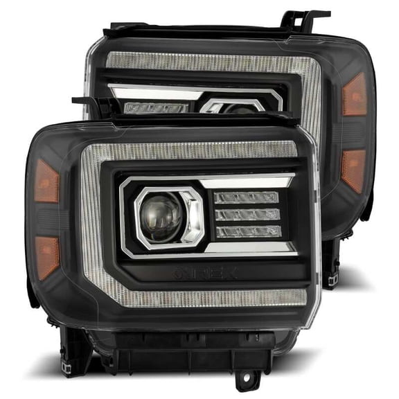 AlphaRex LUXX Series LED Projector Headlights for 2014-2015 GMC Sierra - Black with Sequential Signal and Daytime Running Lights