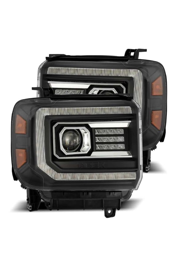 LUXX Series LED Projector Headlights for 2014-2015 GMC Sierra - Black with Sequential Signal and Daytime Running Lights