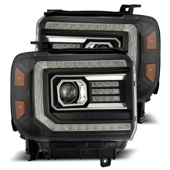 AlphaRex LUXX Series LED Projector Headlights for 2014-2015 GMC Sierra - Black with Sequential Signal and Daytime Running Lights