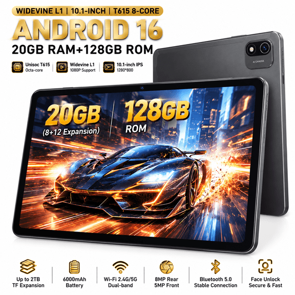 Alphawolf L2S 10.1inch Tablet Android 16 Gemini3.0 Tablet with Octa-core T615 Processor, 20GB (8+12) GB RAM 128GB ROM/2 TB Expansion BT 5.0, Dual Camera