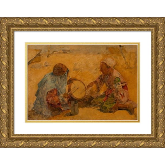 Alphons Leopold Mielich 24x18 Gold Ornate Framed and Double Matted Museum Art Print Titled - Drumming Moroccan Buben (Study) (Around 1880-1900)
