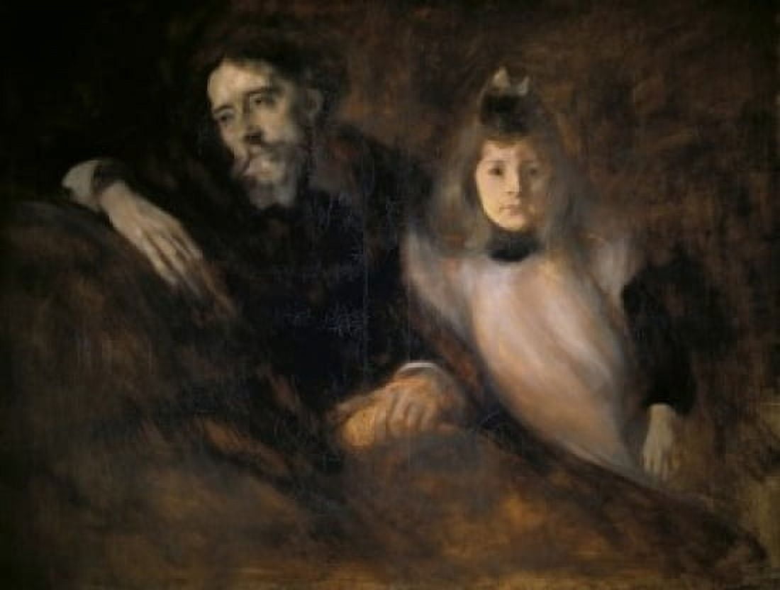 Alphonse Daudet and His Daughter Alphonse Daudet et Sa Fille 1891 Eugene Carriere 1849-1906French Muse dOrsay Paris Canvas Art - Eugene Carriere (18 x 24)