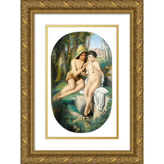 Alphonse Isambert 11x14 Gold Ornate Wood Frame and Double Matted Museum Art Print Titled - Pipe Players (1847)
