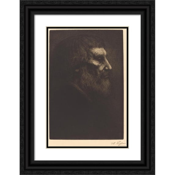 Alphonse Legros 11x14 Black Ornate Wood Framed Double Matted Museum Art Print Titled: Head of a Beggar (Tete De Mendiant)