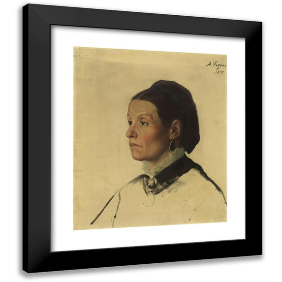 Alphonse Legros 12x14 Black Modern Framed Museum Art Print Titled - Portrait of a Woman (1875)