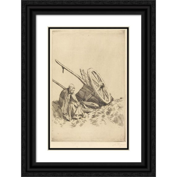 Alphonse Legros 13x18 Black Ornate Wood Framed Double Matted Museum Art Print Titled - Broken Cart (The Broken Cart)