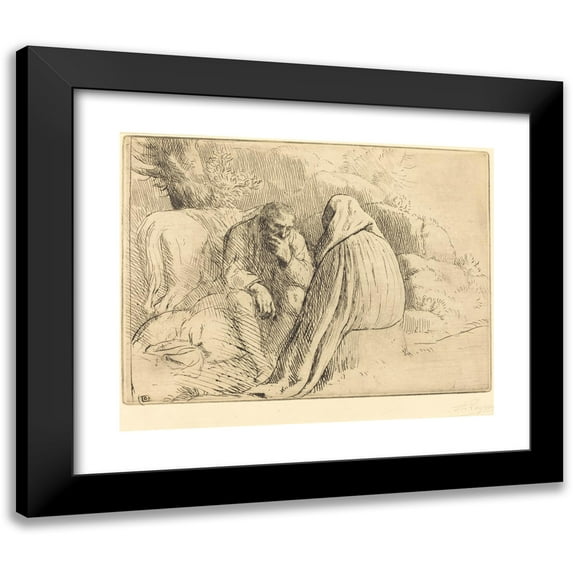 Alphonse Legros 14x12 Black Modern Framed Museum Art Print Titled - Bohemian Encampment (Bohemiens Camp)