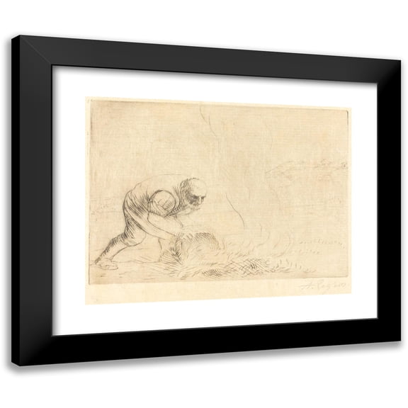 Alphonse Legros 14x12 Black Modern Framed Museum Art Print Titled - Burning Grass (The Herb Burner)