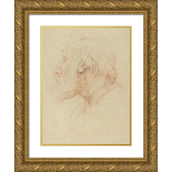Alphonse Legros 14x18 Gold Ornate Wood Frame and Double Matted Museum Art Print Titled - Study of a Beggar