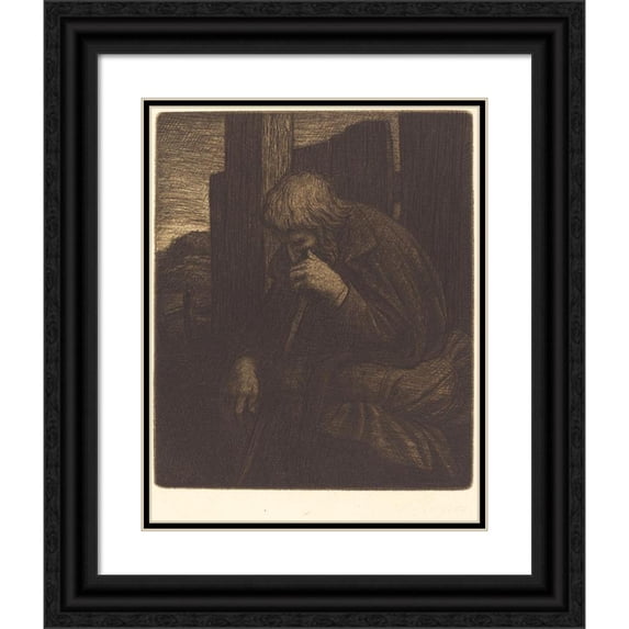 Alphonse Legros 15x18 Black Ornate Wood Framed Double Matted Museum Art Print Titled - Thinker (The Thinker)