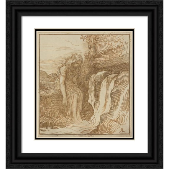 Alphonse Legros 20x22 Black Ornate Framed Double Matted Museum Art Print Titled: Peasant at the Source