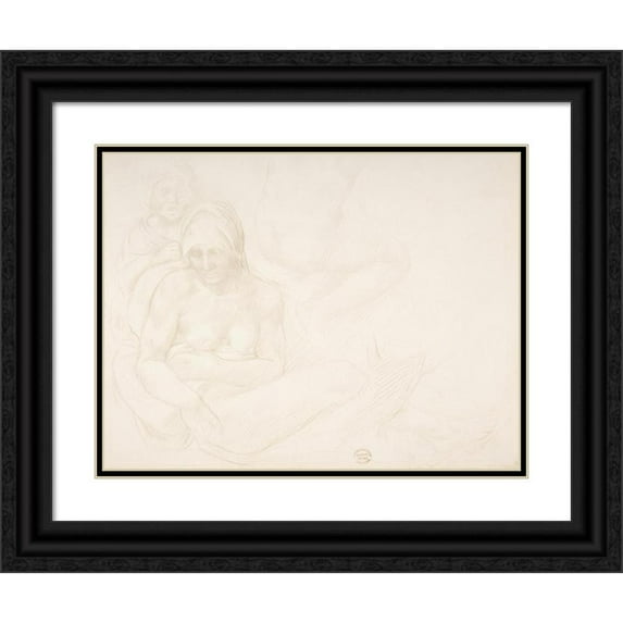 Alphonse Legros 24x19 Black Ornate Framed Double Matted Museum Art Print Titled: Figures from ‘The Deluge’ of Michelangelo (1837-1911)