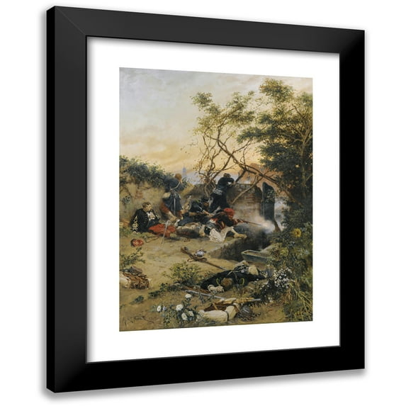Alphonse Marie De Neuville 14x18 Black Modern Framed Museum Art Print Titled - Built the Fire (1875)