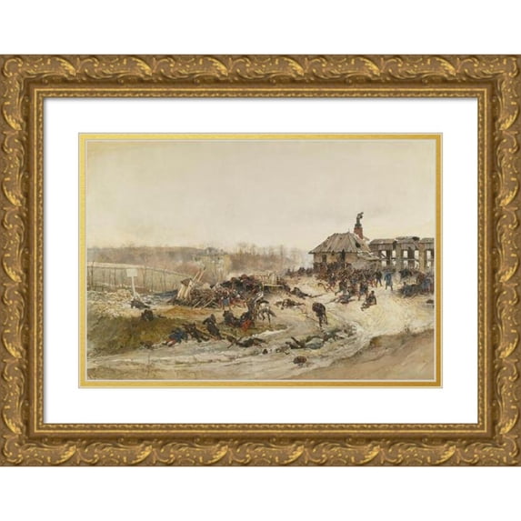 Alphonse Marie De Neuville 18x14 Gold Ornate Wood Frame and Double Matted Museum Art Print Titled - Le Four a Chaux; a Study for the Panorama of the Battle of Champigny (1881)