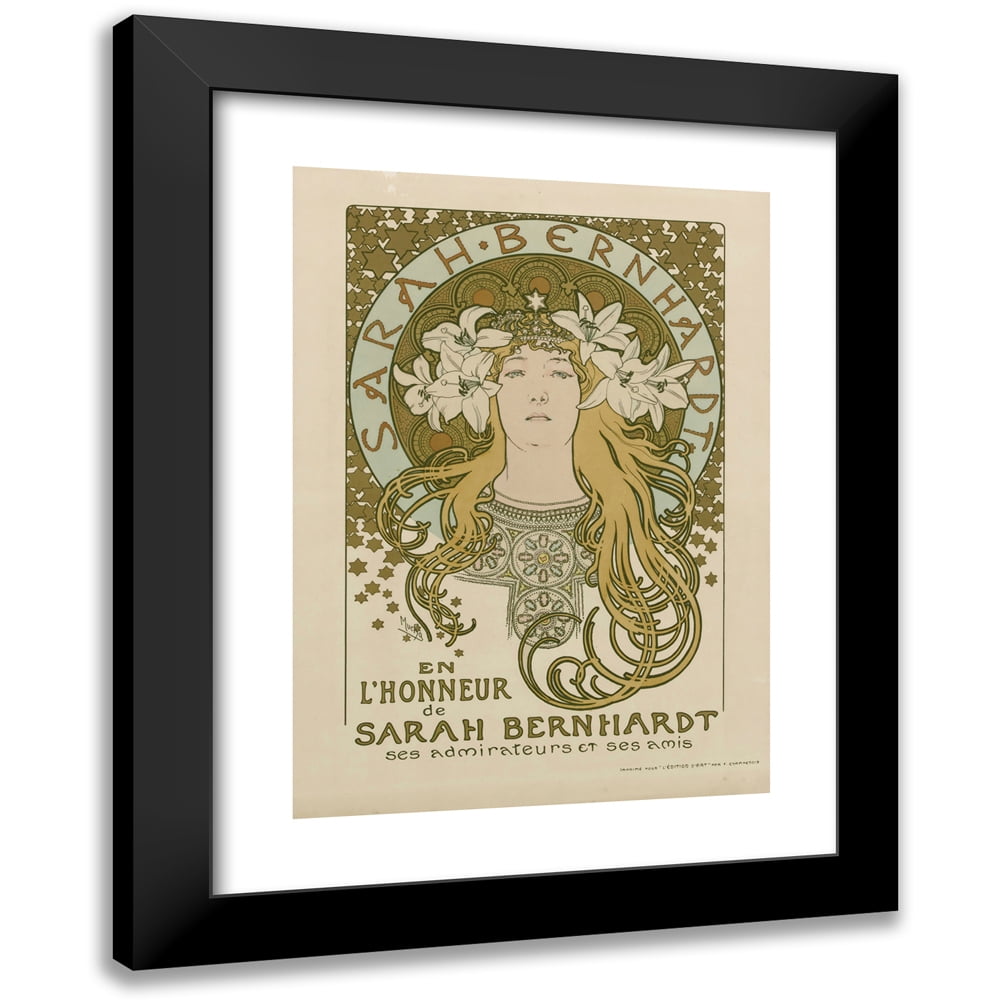 Alphonse Mucha 11x14 Black Modern Framed Museum Art Print Titled - In Honor of Sarah Bernhardt - Her Admirers and Friends (1896)