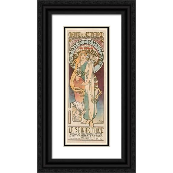 Alphonse Mucha 11x24 Black Ornate Framed Double Matted Museum Art Print Titled: La Samaritaine (1897)