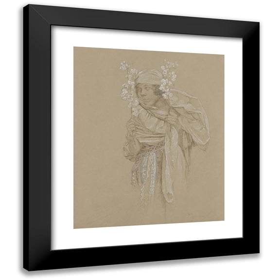 Alphonse Mucha 12x14 Black Modern Framed Museum Art Print Titled - Allegory of Spring