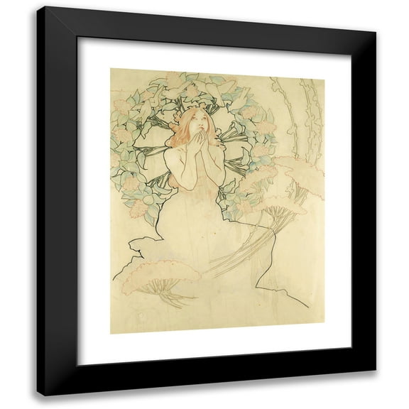 Alphonse Mucha 12x14 Black Modern Framed Museum Art Print Titled - Study for Monte Carlo