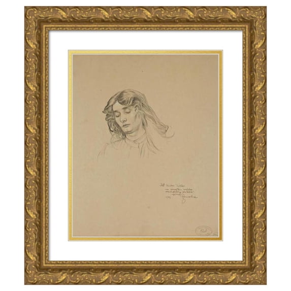 Alphonse Mucha 12x14 Gold Ornate Wood Frame and Double Matted Museum Art Print Titled - Czech Young Woman (1889)