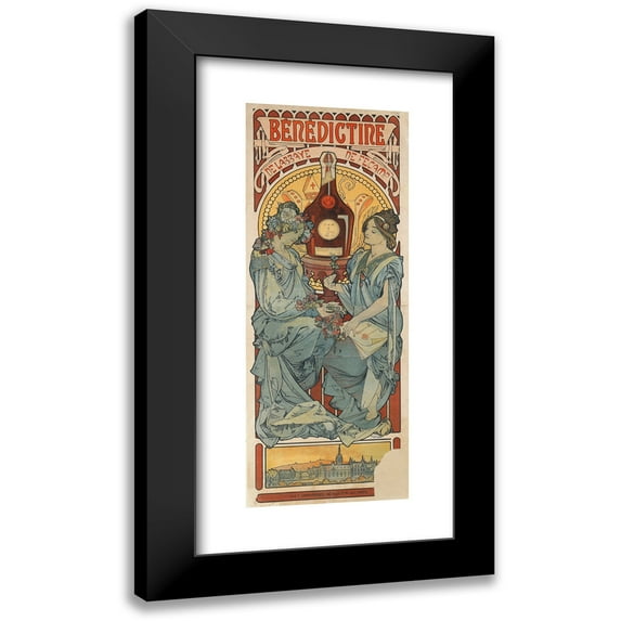 Alphonse Mucha 12x24 Black Modern Framed Museum Art Print Titled - Benedictine (1896)