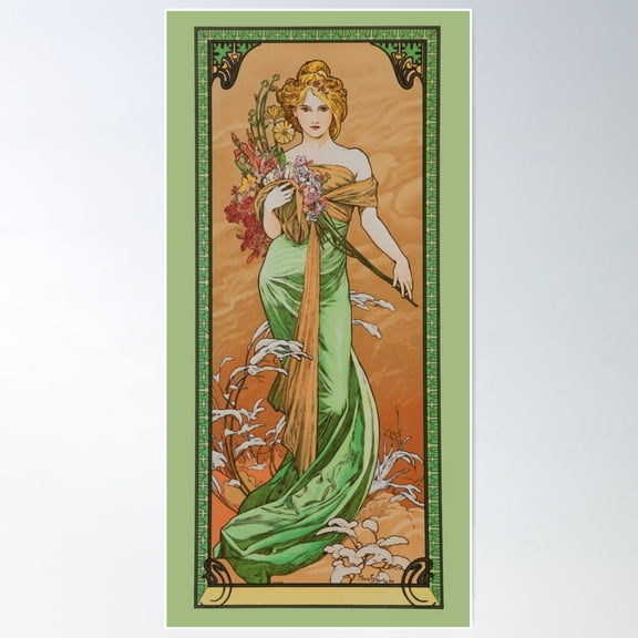 Alphonse Mucha (1860 – 1939) "The Seasons: Spring" Poster Wall Art, Modern Wall Decor For Living Room Bedroom, 24x36 UNFRAMED