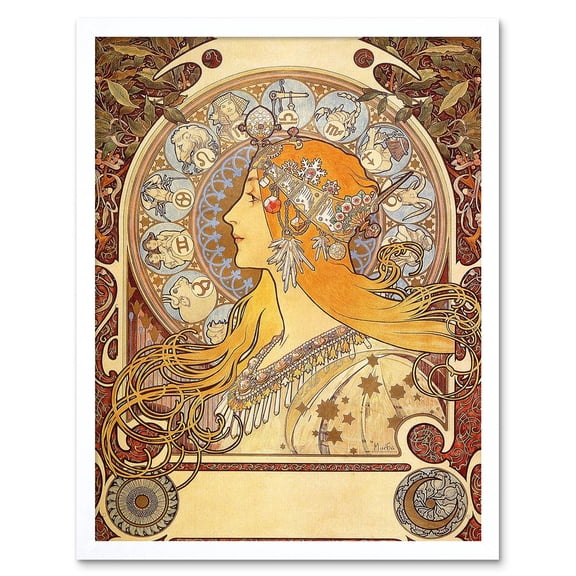 Alphonse Mucha 1896 Zodiac Signs Art Nouveau Old Master Painting Art Print Framed Poster Wall Decor 12x16 inch