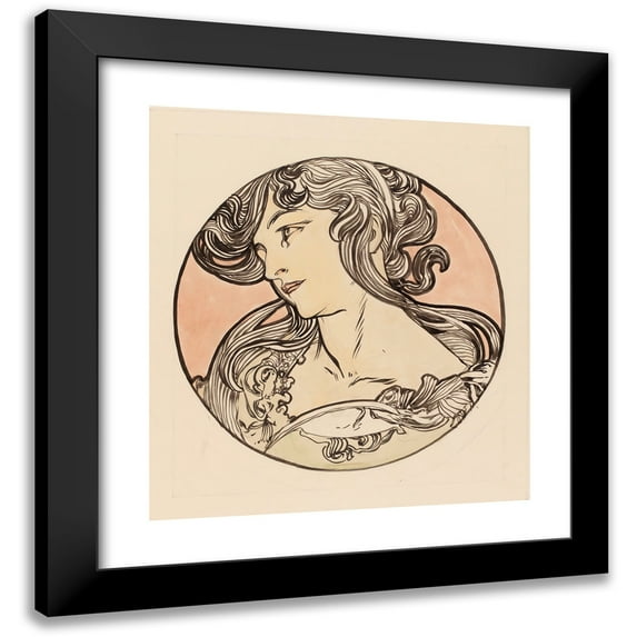 Alphonse Mucha 20x22 Black Modern Framed Museum Art Print Titled - Stained Glass for the Facade of the Fouquet Store