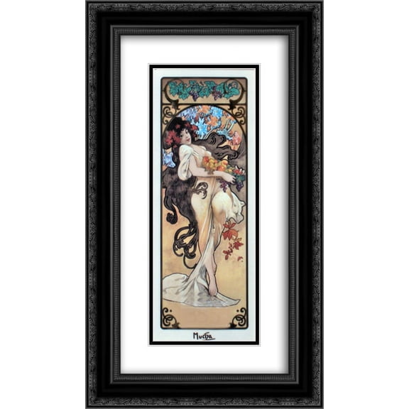 Alphonse Mucha 2x Matted 14x24 Black Ornate Framed Art Print 'Amethyst '