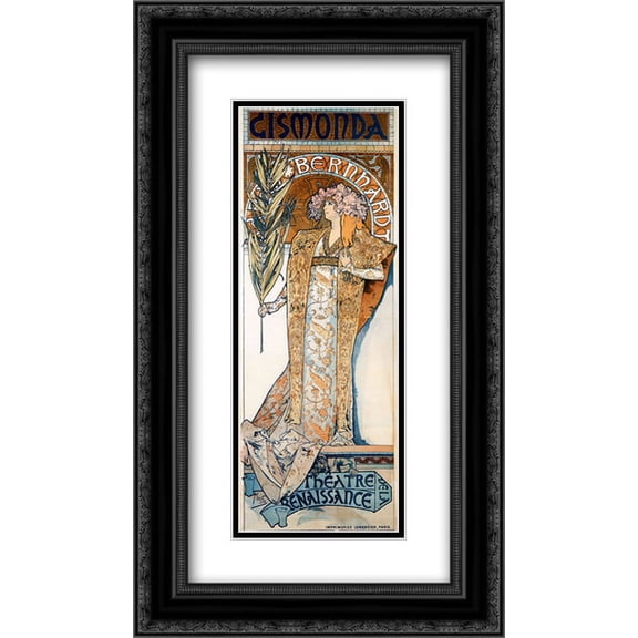 Alphonse Mucha 2x Matted 14x24 Black Ornate Framed Art Print 'Gismonda'