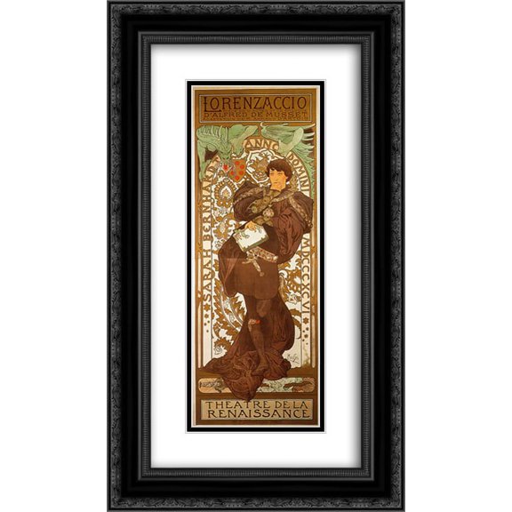 Alphonse Mucha 2x Matted 14x24 Black Ornate Framed Art Print 'Lorenzaccio'