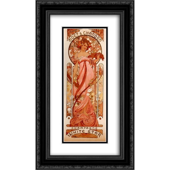 Alphonse Mucha 2x Matted 14x24 Black Ornate Framed Art Print 'Moet and Chandon White Star'