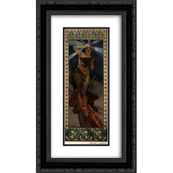 Alphonse Mucha 2x Matted 14x24 Black Ornate Framed Art Print 'Morning Star'