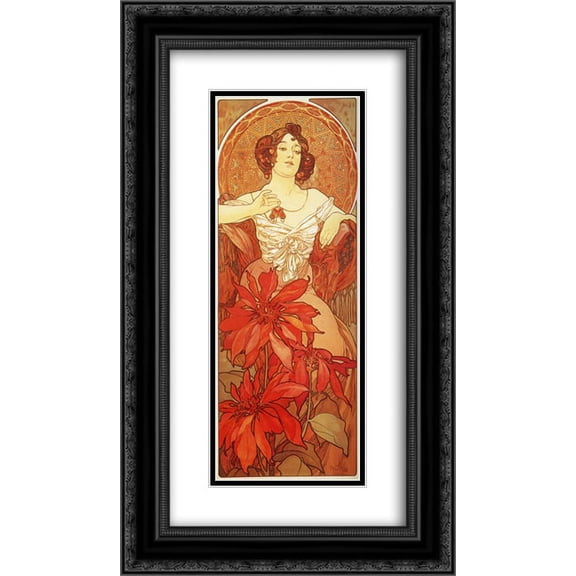 Alphonse Mucha 2x Matted 14x24 Black Ornate Framed Art Print 'Ruby'