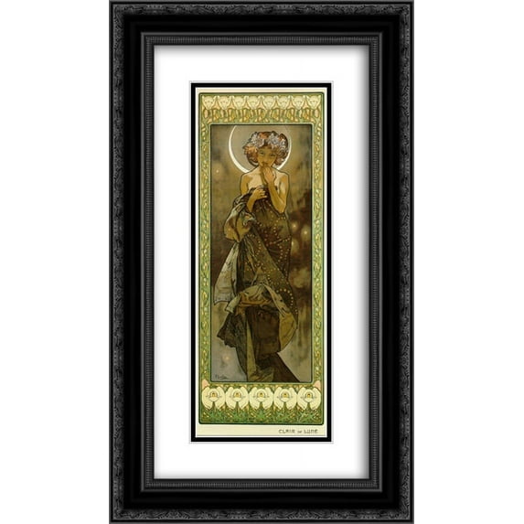 Alphonse Mucha 2x Matted 14x24 Black Ornate Framed Art Print 'The Moon'