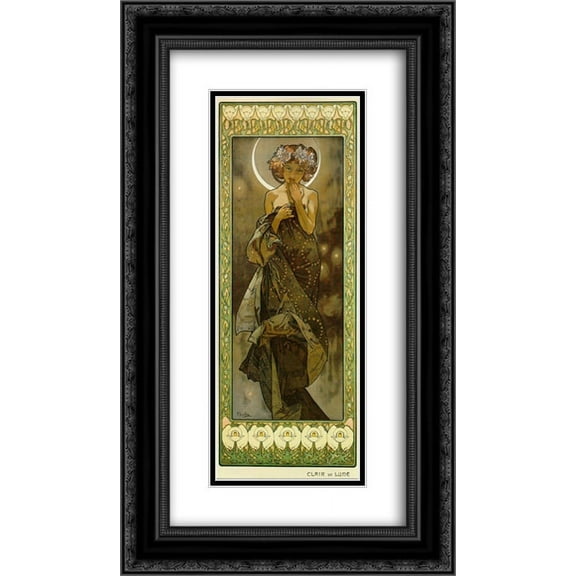 Alphonse Mucha 2x Matted 14x24 Black Ornate Framed Art Print 'The Moon'
