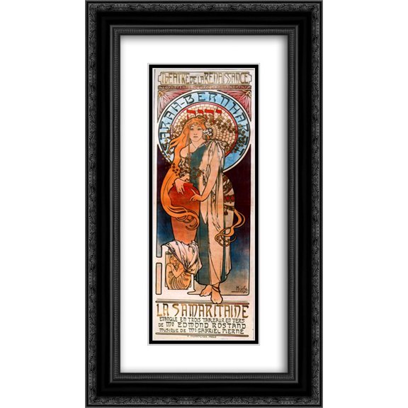 Alphonse Mucha 2x Matted 14x24 Black Ornate Framed Art Print 'The Samaritan'