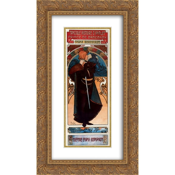 Alphonse Mucha 2x Matted 14x24 Gold Ornate Framed Art Print 'Hamlet'