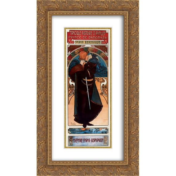 Alphonse Mucha 2x Matted 14x24 Gold Ornate Framed Art Print 'Hamlet'