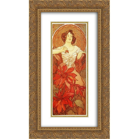 Alphonse Mucha 2x Matted 14x24 Gold Ornate Framed Art Print 'Ruby'
