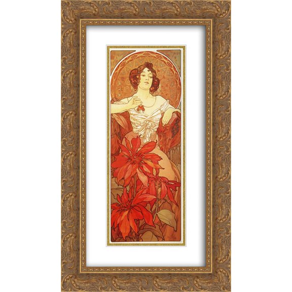 Alphonse Mucha 2x Matted 14x24 Gold Ornate Framed Art Print 'Ruby'