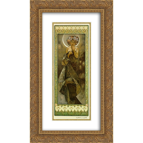 Alphonse Mucha 2x Matted 14x24 Gold Ornate Framed Art Print 'The Moon'
