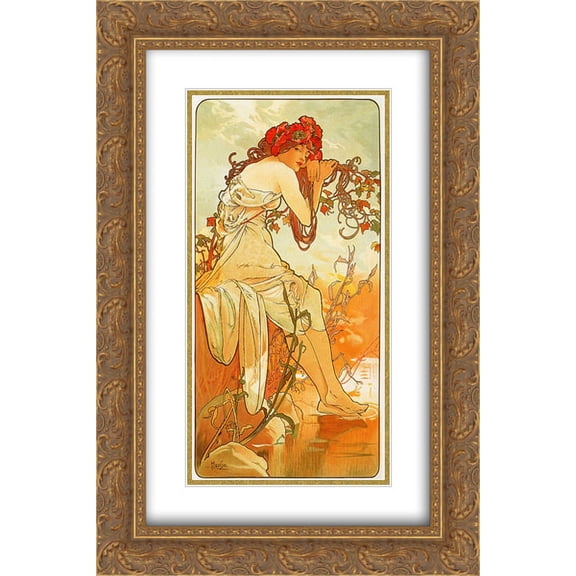 Alphonse Mucha 2x Matted 16x24 Gold Ornate Framed Art Print 'Summer'